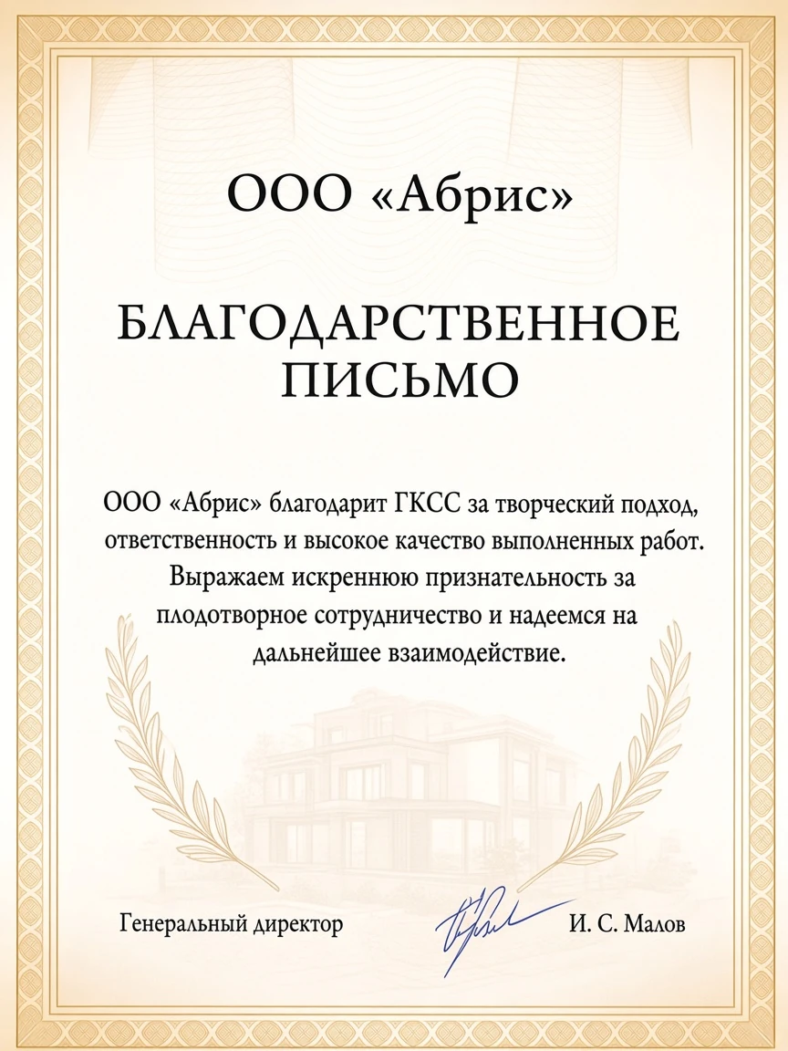 Благодарственное письмо ООО «Абрис»