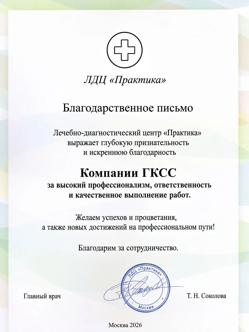 Благодарственное письмо ЛДЦ «Практика»
